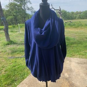 Blue Cowl Neck Sweater Tunic w/Pockets